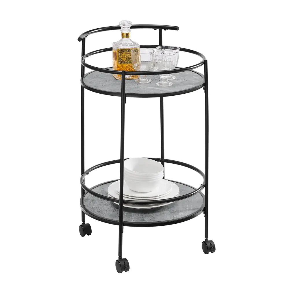 Carlly 2 Tiers Kitchen Rolling Bar Cart In Concrete Grey - Furniture > Dining