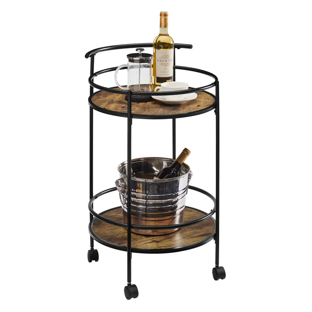 Carlly 2 Tiers Kitchen Rolling Bar Cart In Rustic Oak - Furniture > Dining