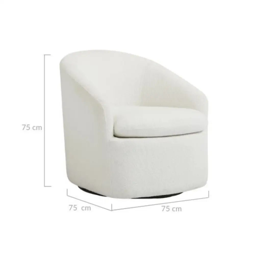 Carrie White Boucle Swivel Chair - Furniture > Living Room