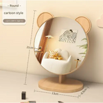Cartoon Bear Ear Glasses Tabletop Makeup Mirror - Large Wooden Swivel Vanity Mirror for Desk - Home & Garden > Decor >