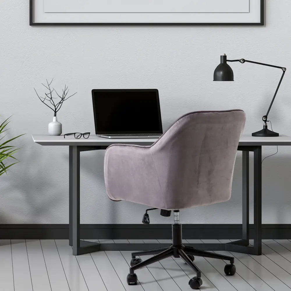 Casa Decor Arles Velvet Office Chair Mid Back Swivel Height Adjustable Grey - Furniture > Office > Office & Desk Chairs