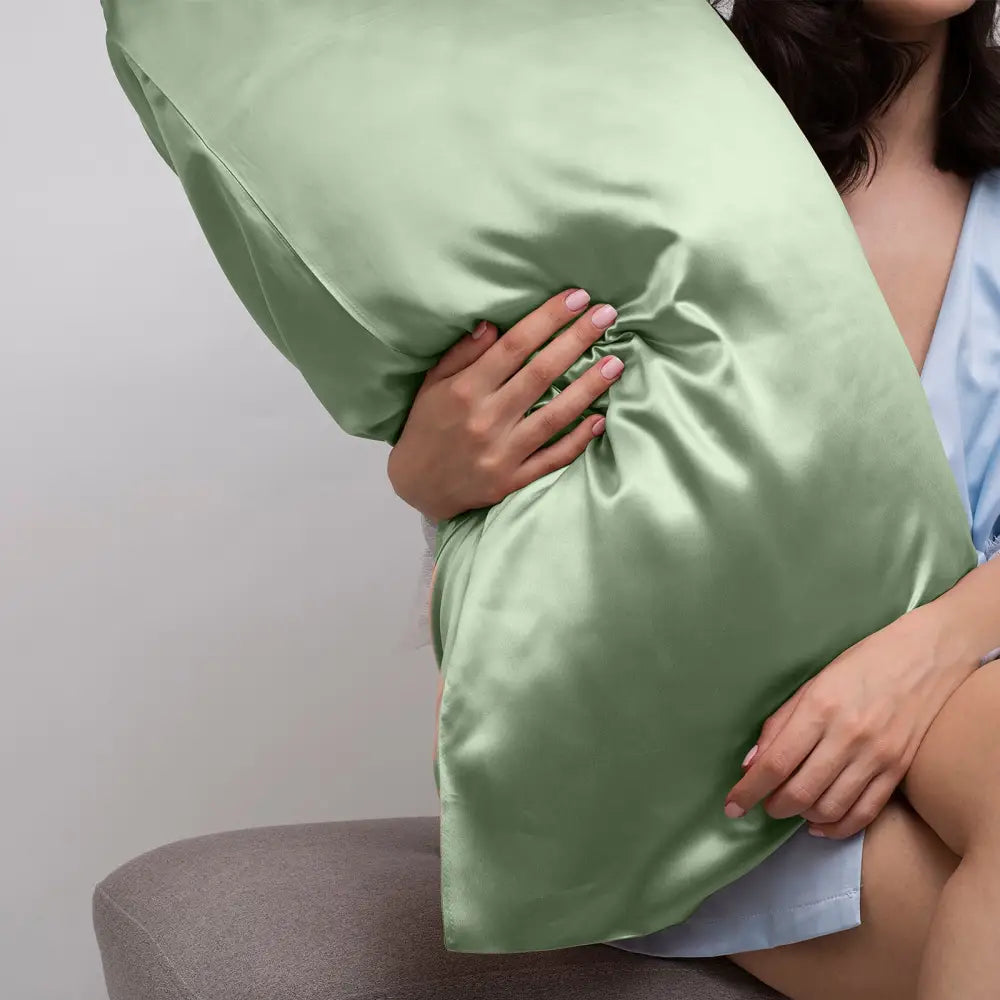 Casa Decor Luxury Satin Pillowcase Twin Pack Size With Gift Box Luxury - Sage Green - Home & Garden > Bedding