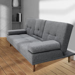 Casa Decor Mendoza 2 in 1 Sofa Bed Couch Grey Pull Down Cupholder 3 Seats Futon - Furniture > Sofas > Sofas & Sofa Beds
