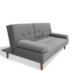 Casa Decor Mendoza 2 in 1 Sofa Bed Couch Grey Pull Down Cupholder 3 Seats Futon - Furniture > Sofas > Sofas & Sofa Beds