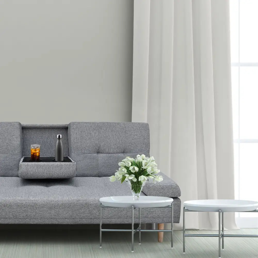 Casa Decor Mendoza 2 in 1 Sofa Bed Couch Grey Pull Down Cupholder 3 Seats Futon - Furniture > Sofas > Sofas & Sofa Beds