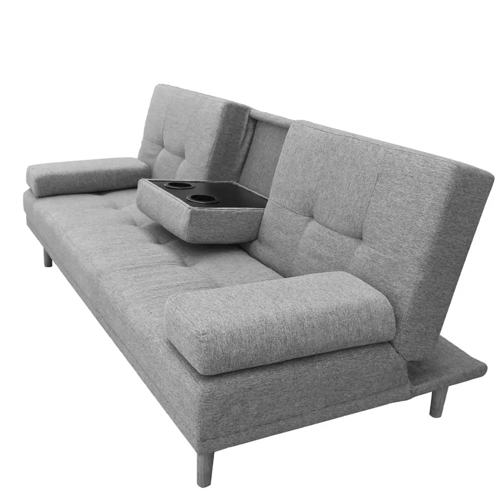 Casa Decor Mendoza 2 in 1 Sofa Bed Couch Grey Pull Down Cupholder 3 Seats Futon - Furniture > Sofas > Sofas & Sofa Beds