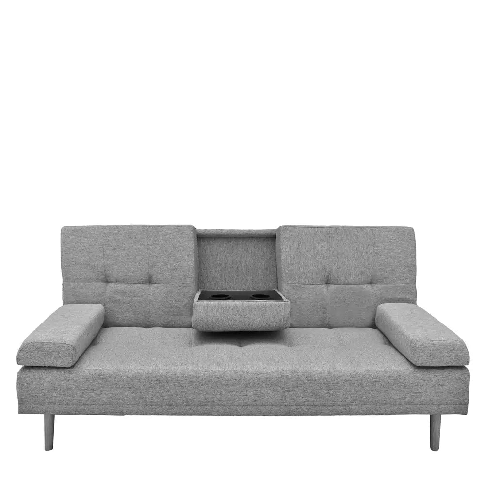 Casa Decor Mendoza 2 in 1 Sofa Bed Couch Grey Pull Down Cupholder 3 Seats Futon - Furniture > Sofas > Sofas & Sofa Beds