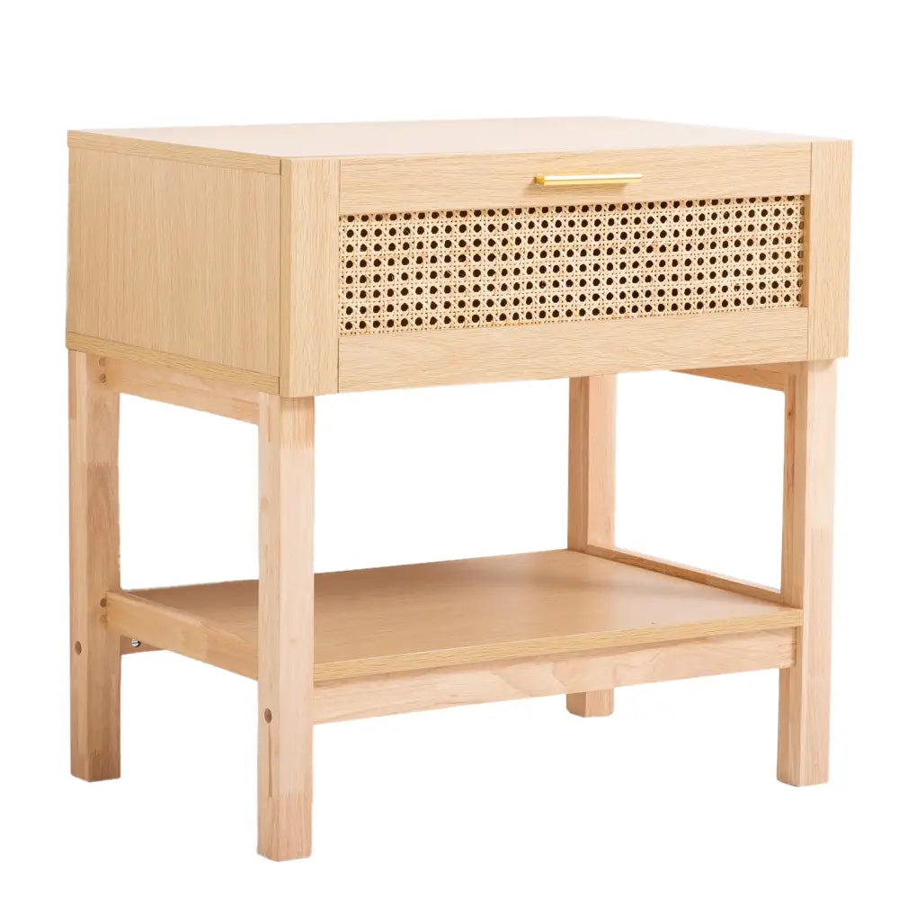 Casa Decor Santiago Rattan Bedside Table Drawers Table Nightstand Cabinet Oak - Furniture > Bedroom > Dressers
