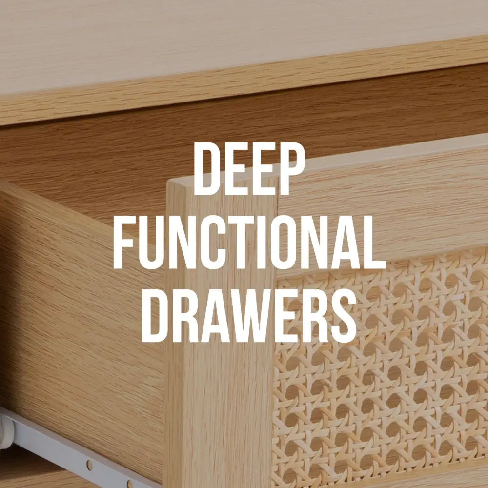 Casa Decor Santiago Rattan Bedside Table Drawers Table Nightstand Cabinet Oak - Furniture > Bedroom > Dressers
