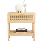 Casa Decor Santiago Rattan Bedside Table Drawers Table Nightstand Cabinet Oak - Furniture > Bedroom > Dressers