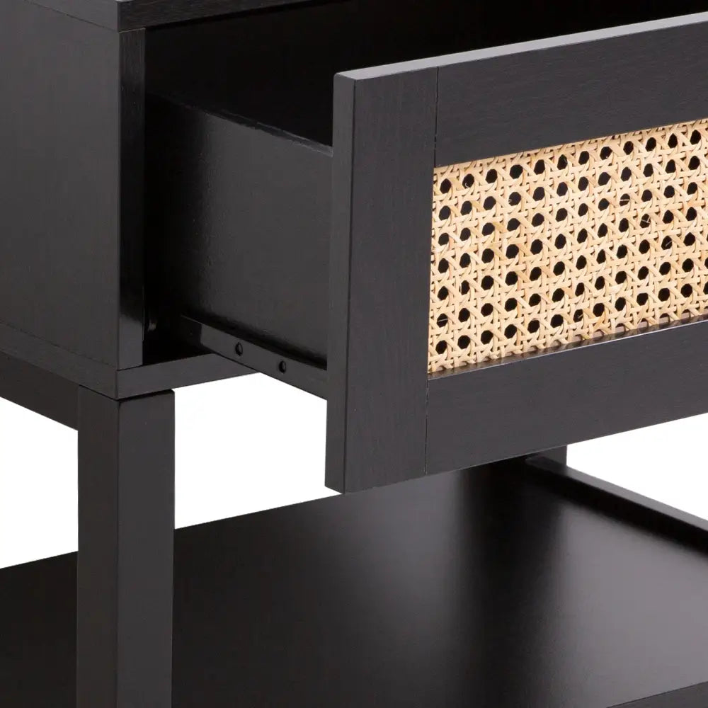 Casa Decor Tulum Rattan Bedside Table Drawers Table Nightstand Cabinet Black - Furniture > Bedroom > Bedside Tables