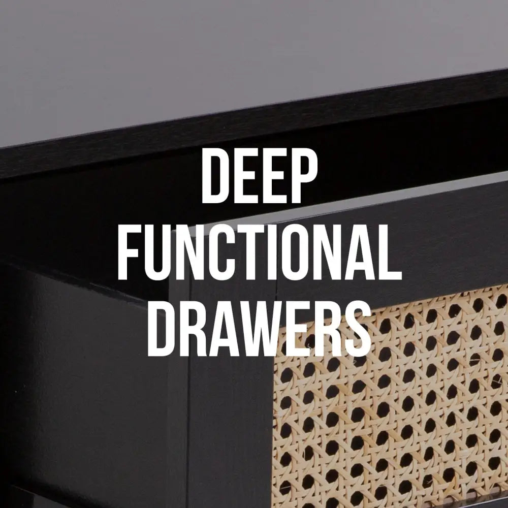 Casa Decor Tulum Rattan Bedside Table Drawers Table Nightstand Cabinet Black - Furniture > Bedroom > Bedside Tables