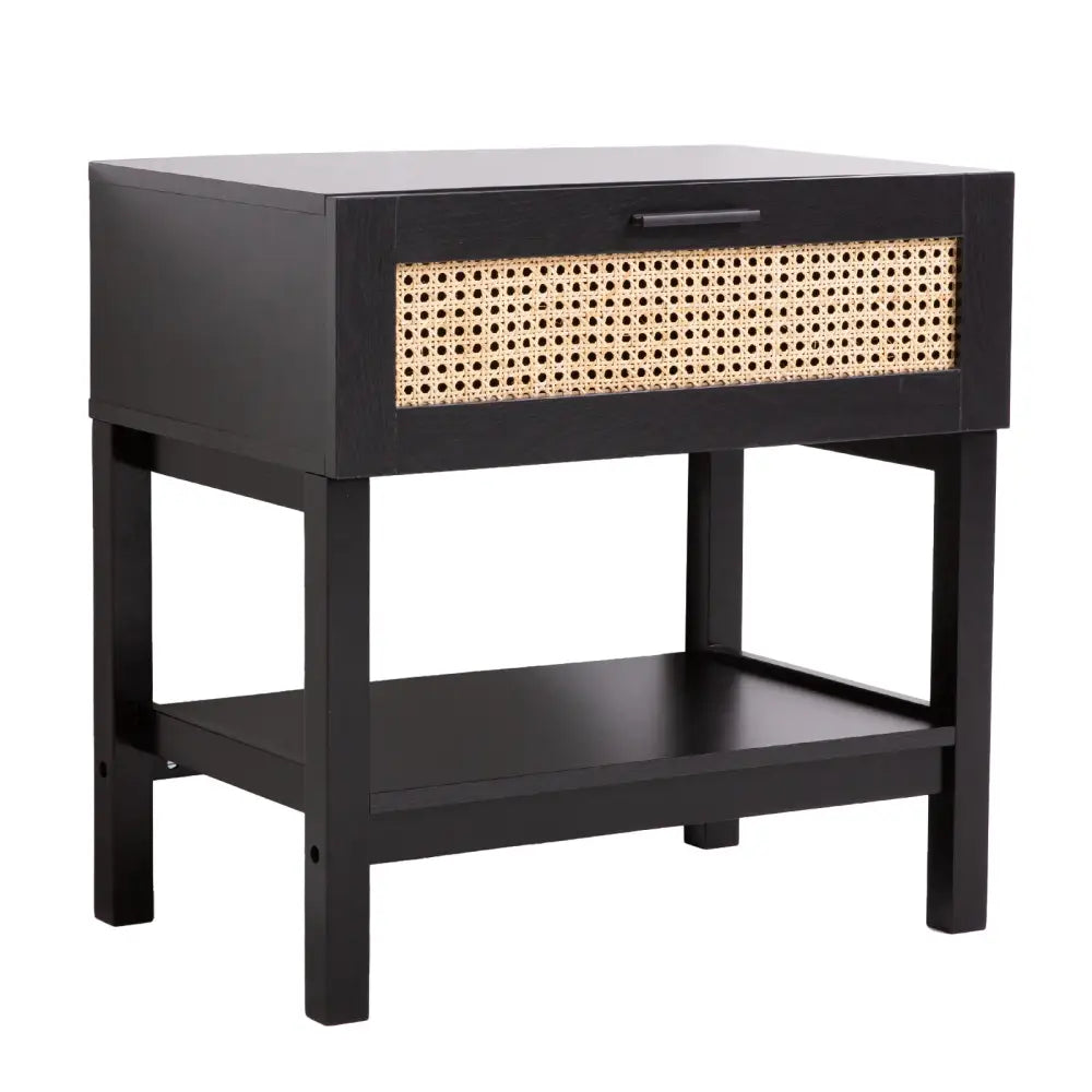 Casa Decor Tulum Rattan Bedside Table Drawers Table Nightstand Cabinet Black - Furniture > Bedroom > Bedside Tables