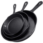 Cast Iron Skillet Cookware 3-Piece Set Chef Quality Pre-Seasoned Pan 10’’ 8’’ 6’’ Pans - Home & Garden > Kitchenware