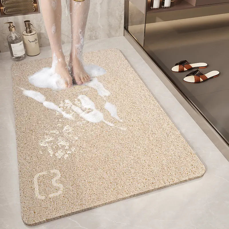 Cat Head Beige Non-Slip Loofah-Style Bathroom Mat - Quick-Dry and Soft 40*60cm - Home & Garden > Bathroom Accessories >