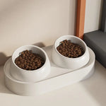 Cat slanted mouth bowl ceramic double bowl white 40 * 22 * 12CM - Pet Care > Cat Supplies > Cat Bowls Feeders & Waterers