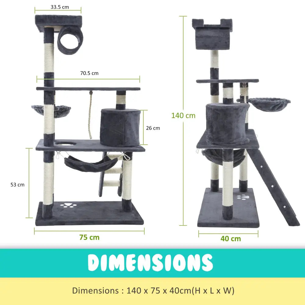 Cat Tree Multi Level Scratcher MAPLE 140cm GREY - Pet Care > Cat Supplies > Cat Scratchers