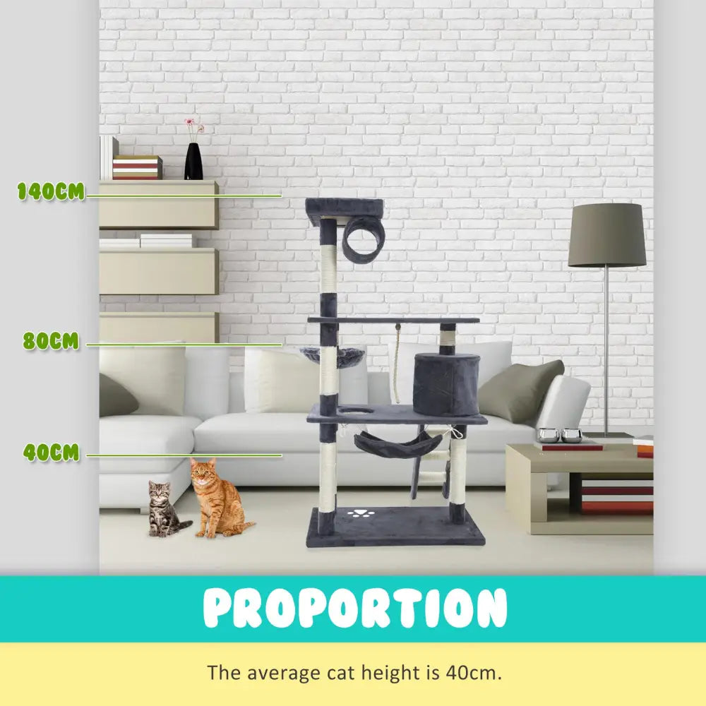 Cat Tree Multi Level Scratcher MAPLE 140cm GREY - Pet Care > Cat Supplies > Cat Scratchers