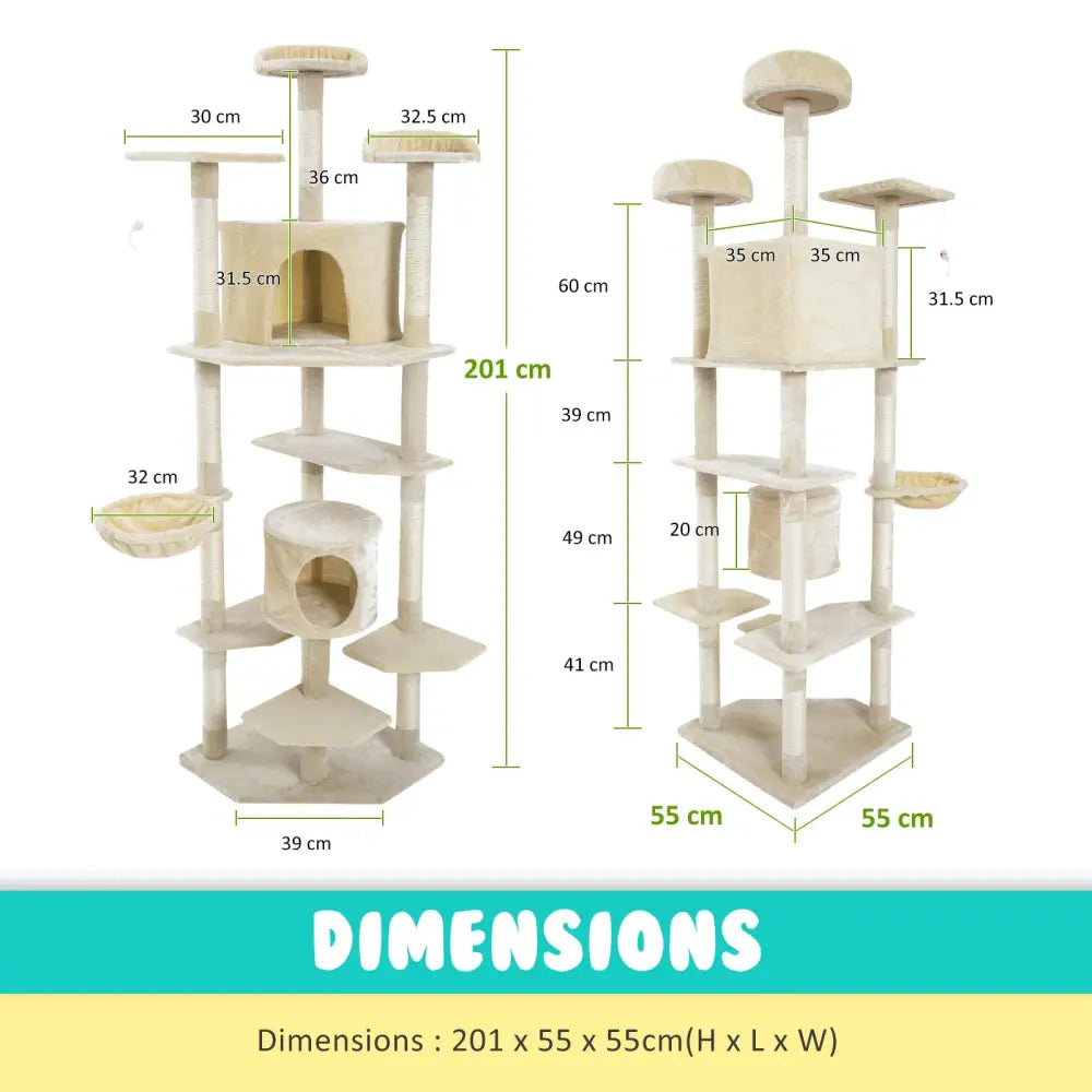 Cat Tree Multi Level Scratcher PARALA 201cm BEIGE - Pet Care > Cat Supplies > Cat Scratchers
