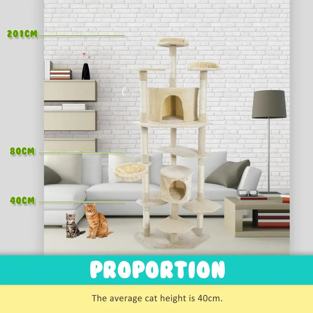 Cat Tree Multi Level Scratcher PARALA 201cm BEIGE - Pet Care > Cat Supplies > Cat Scratchers