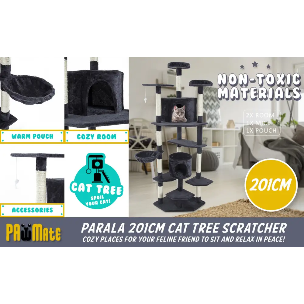 Cat Tree Multi Level Scratcher PARALA 201cm GREY - Pet Care > Cat Supplies > Cat Scratchers