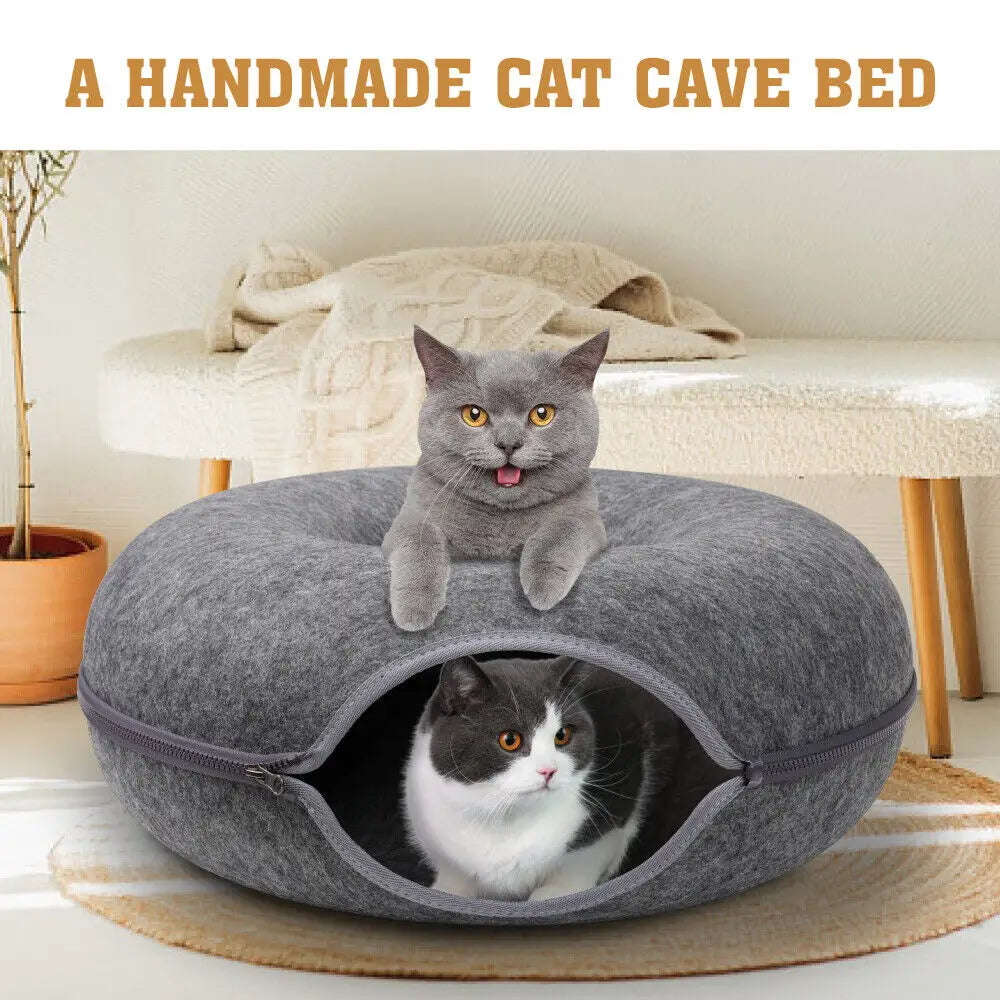 Cat Tunnel Bed Felt Pet Puppy Nest Cave House Round Donut Interactive Play Toy 26823 - Pet Care > Toys > Cat Toys