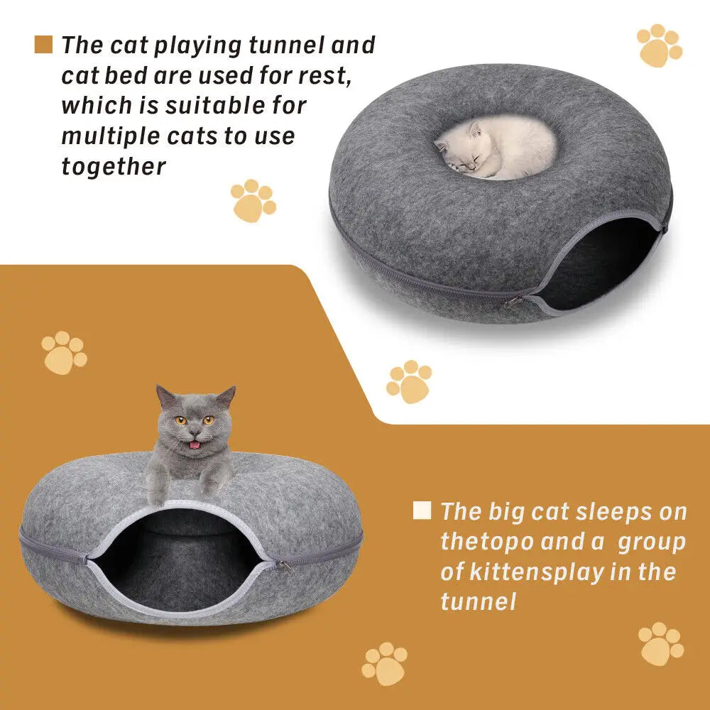 Cat Tunnel Bed Felt Pet Puppy Nest Cave House Round Donut Interactive Play Toy 26823 - Pet Care > Toys > Cat Toys