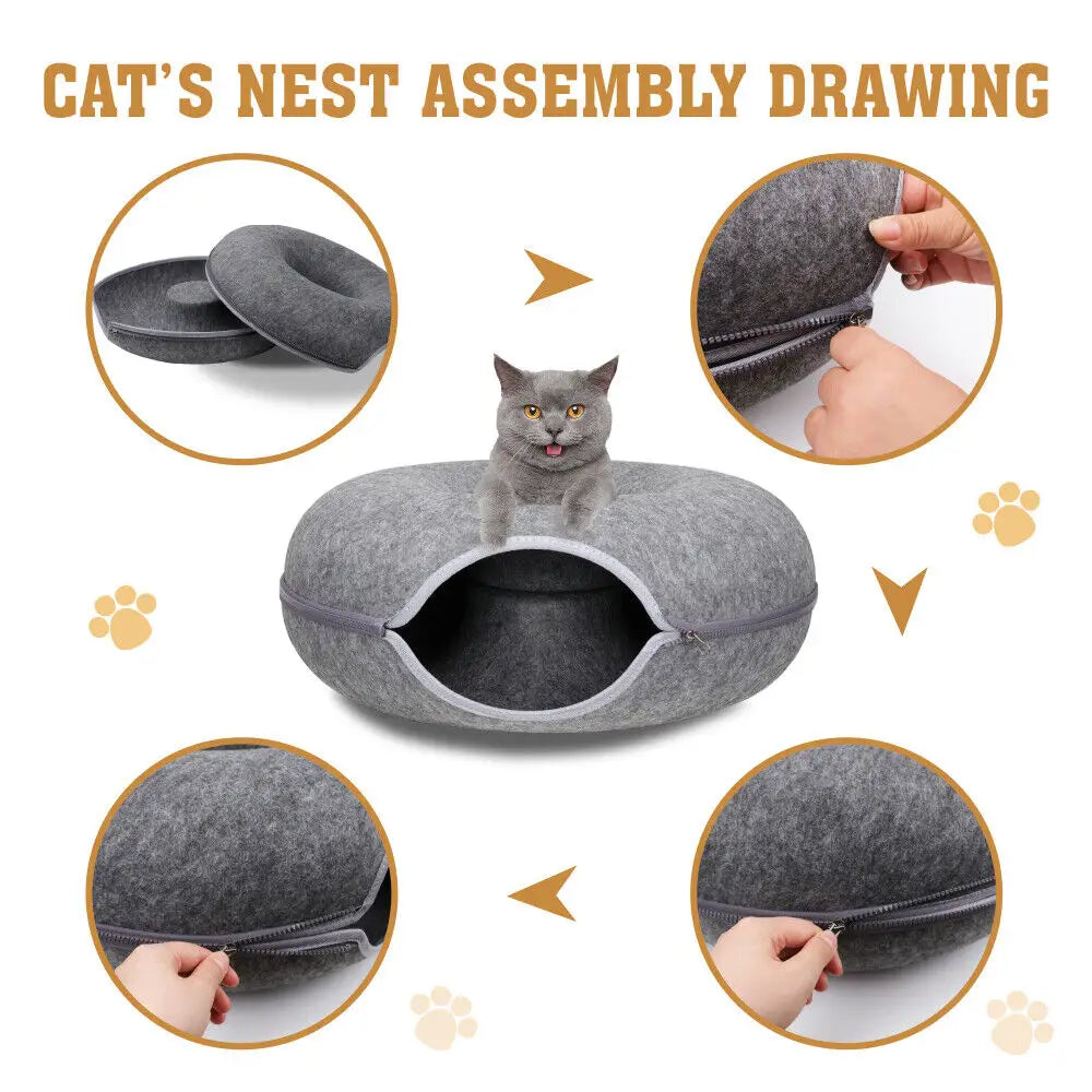 Cat Tunnel Bed Felt Pet Puppy Nest Cave House Round Donut Interactive Play Toy 26823 - Pet Care > Toys > Cat Toys