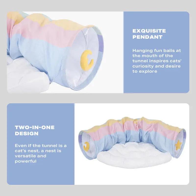 Cat Tunnel Sleep Bed 2-in-1 Collapsible Cat Tunnel Tubes Toys with Removable Mat - Pet Care > Cat Supplies > Cat Litter