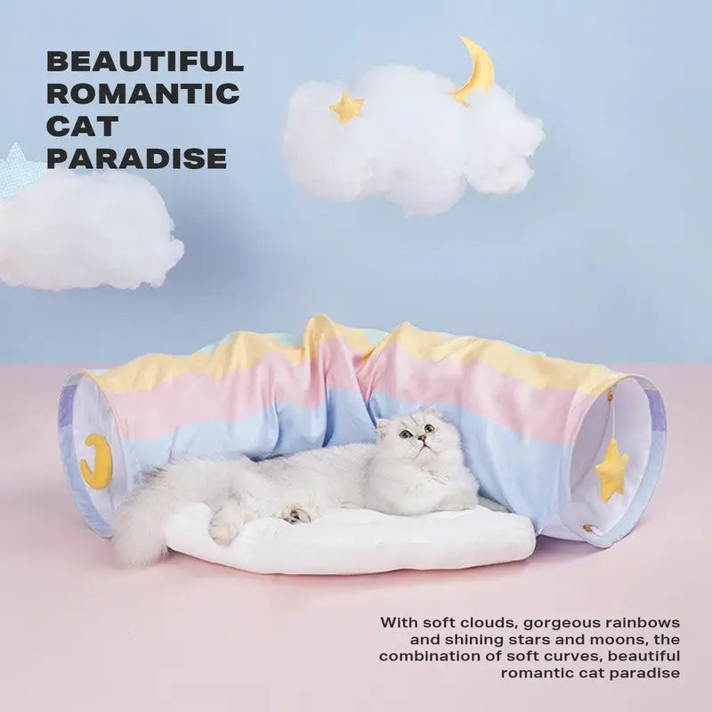 Cat Tunnel Sleep Bed 2-in-1 Collapsible Cat Tunnel Tubes Toys with Removable Mat - Pet Care > Cat Supplies > Cat Litter