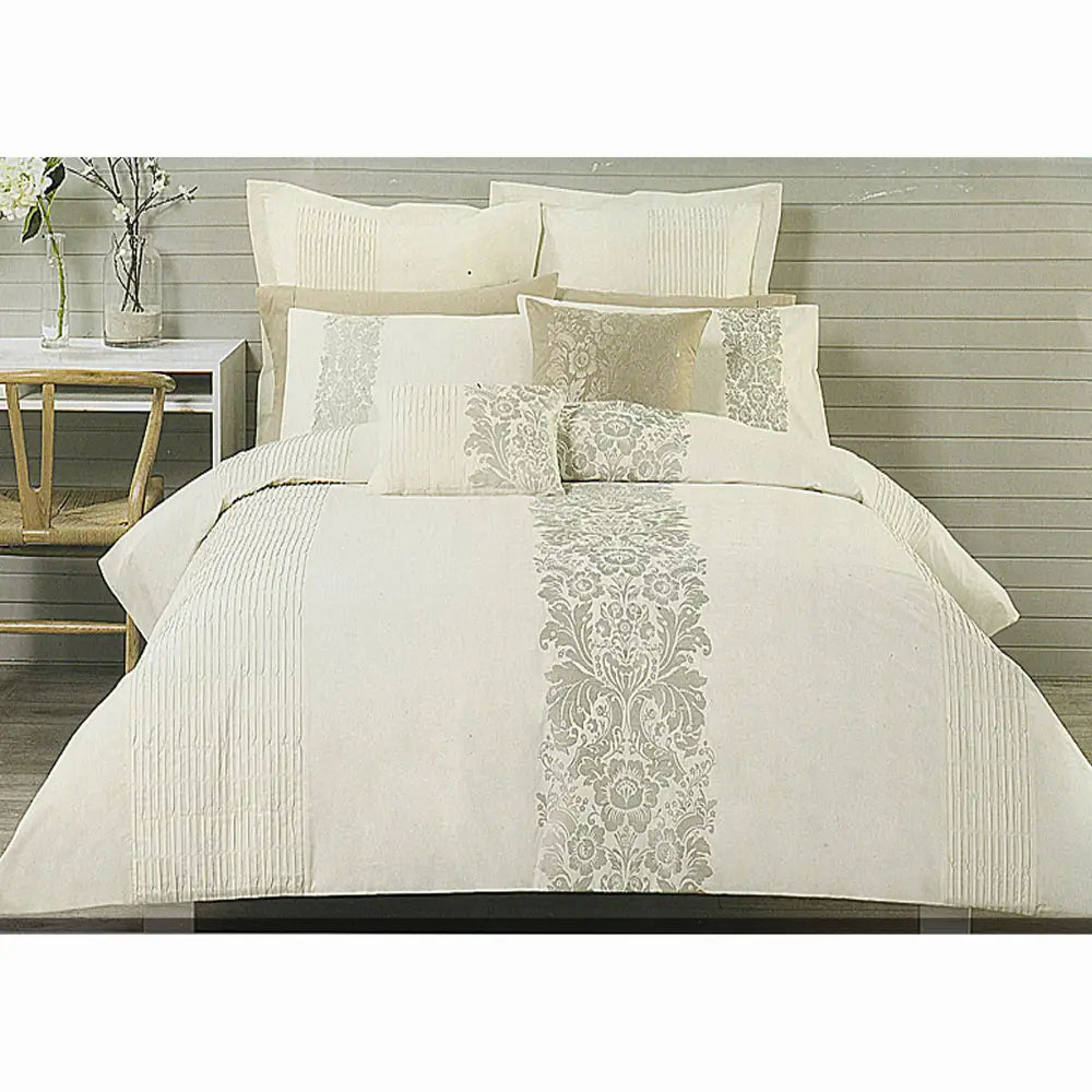 Catherine Cream Taupe Embroidery Quilt Cover Set QUEEN - Home & Garden > Bedding