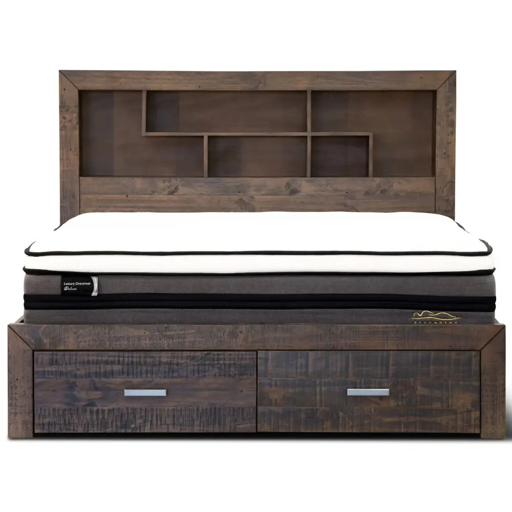 Catmint Bed Frame Queen Size Wood Mattress Base With Storage Drawers Grey Stone - Furniture > Bedroom > Beds & Bed