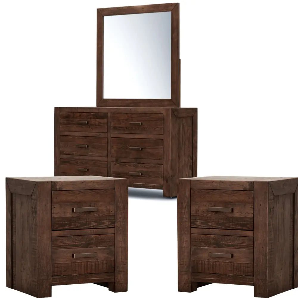 Catmint Set of 2 Bedside Dresser Mirror Bedroom Furniture Package Set Grey Stone - Furniture > Bedroom > Bedside Tables