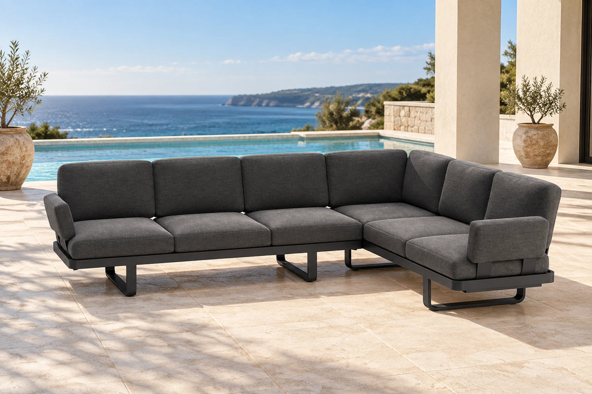 Cavello Modular Outdoor Sofa Config E - Charcoal - poolside lifestyle