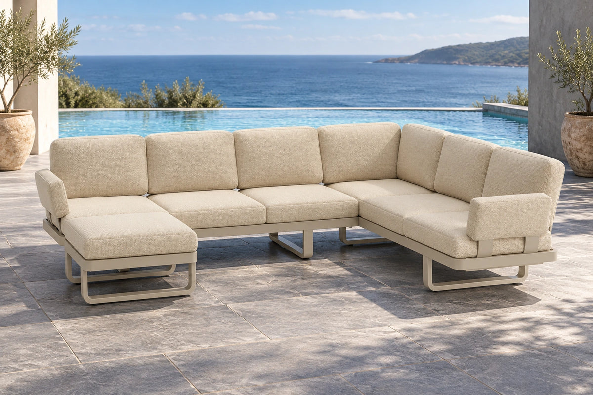 Cavello Modular Outdoor Sofa Config F - Beige - poolside lifestyle