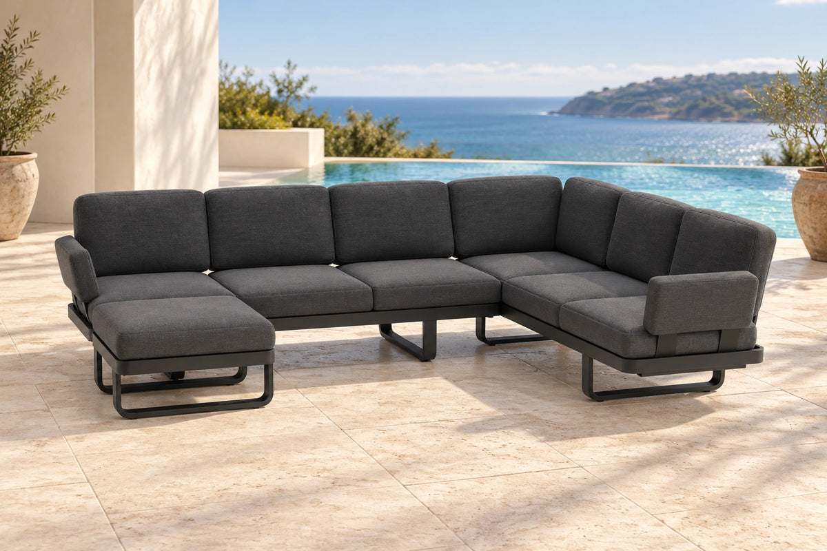 Cavello Modular Outdoor Sofa Config F - Charcoal - poolside lifestyle