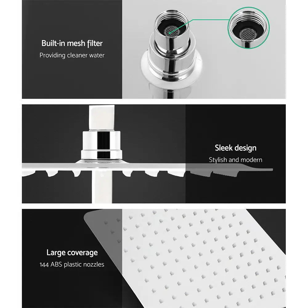 Cefito 10’’ Rain Shower Head Set Handheld Square High Pressure Twins Tap Chrome - Home & Garden > Bathroom