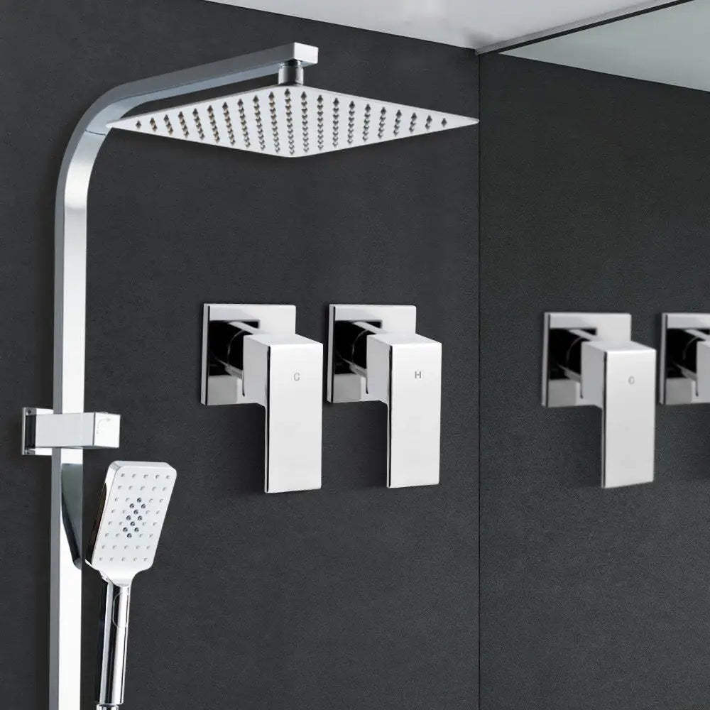 Cefito 10’’ Rain Shower Head Set Handheld Square High Pressure Twins Tap Chrome - Home & Garden > Bathroom