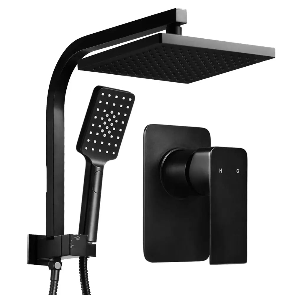 Cefito 8’’ Rain Shower Head Set Handheld Round High Pressure Mixer Tap Black - Home & Garden > Bathroom Accessories >