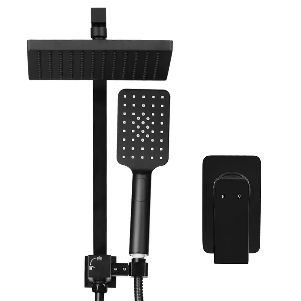 Cefito 8’’ Rain Shower Head Set Handheld Round High Pressure Mixer Tap Black - Home & Garden > Bathroom Accessories >
