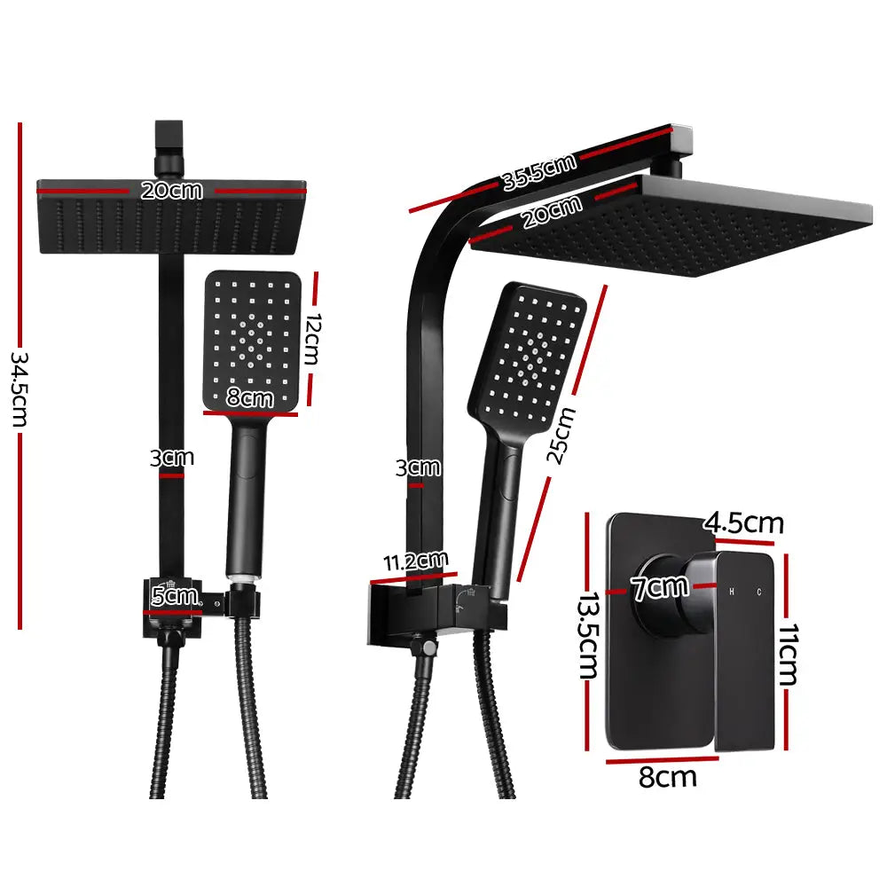 Cefito 8’’ Rain Shower Head Set Handheld Round High Pressure Mixer Tap Black - Home & Garden > Bathroom Accessories >