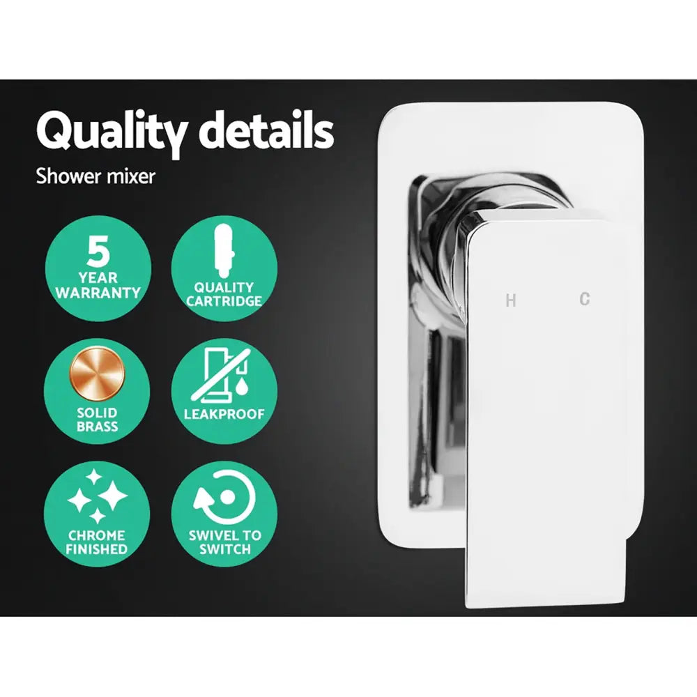 Cefito 8’’ Rain Shower Head Set Handheld Round High Pressure Mixer Tap Chrome - Home & Garden > Bathroom Accessories >