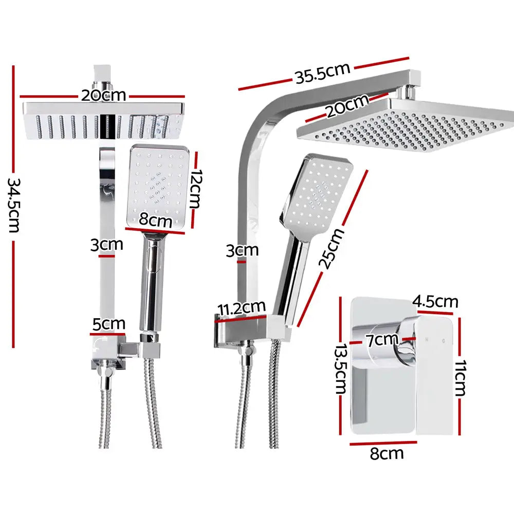 Cefito 8’’ Rain Shower Head Set Handheld Round High Pressure Mixer Tap Chrome - Home & Garden > Bathroom Accessories >