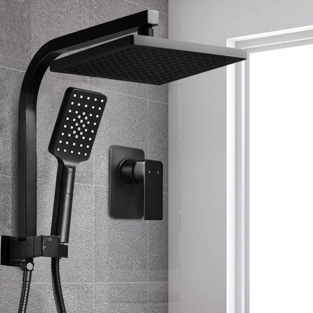 Cefito 8’’ Rain Shower Head Set Handheld Round High Pressure Mixer Tap Black - Home & Garden > Bathroom Accessories >