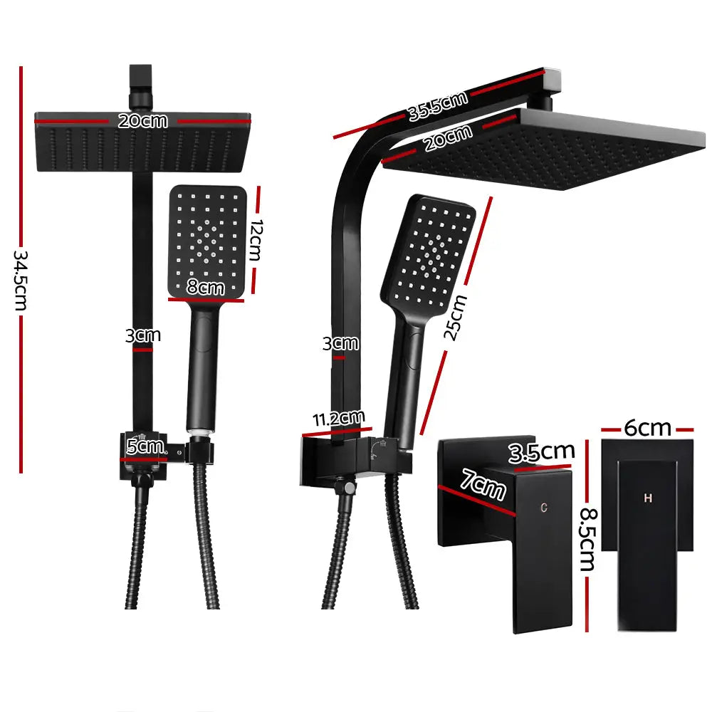 Cefito 8’’ Rain Shower Head Set Handheld Round High Pressure Twins Tap Black - Home & Garden > Bathroom Accessories >