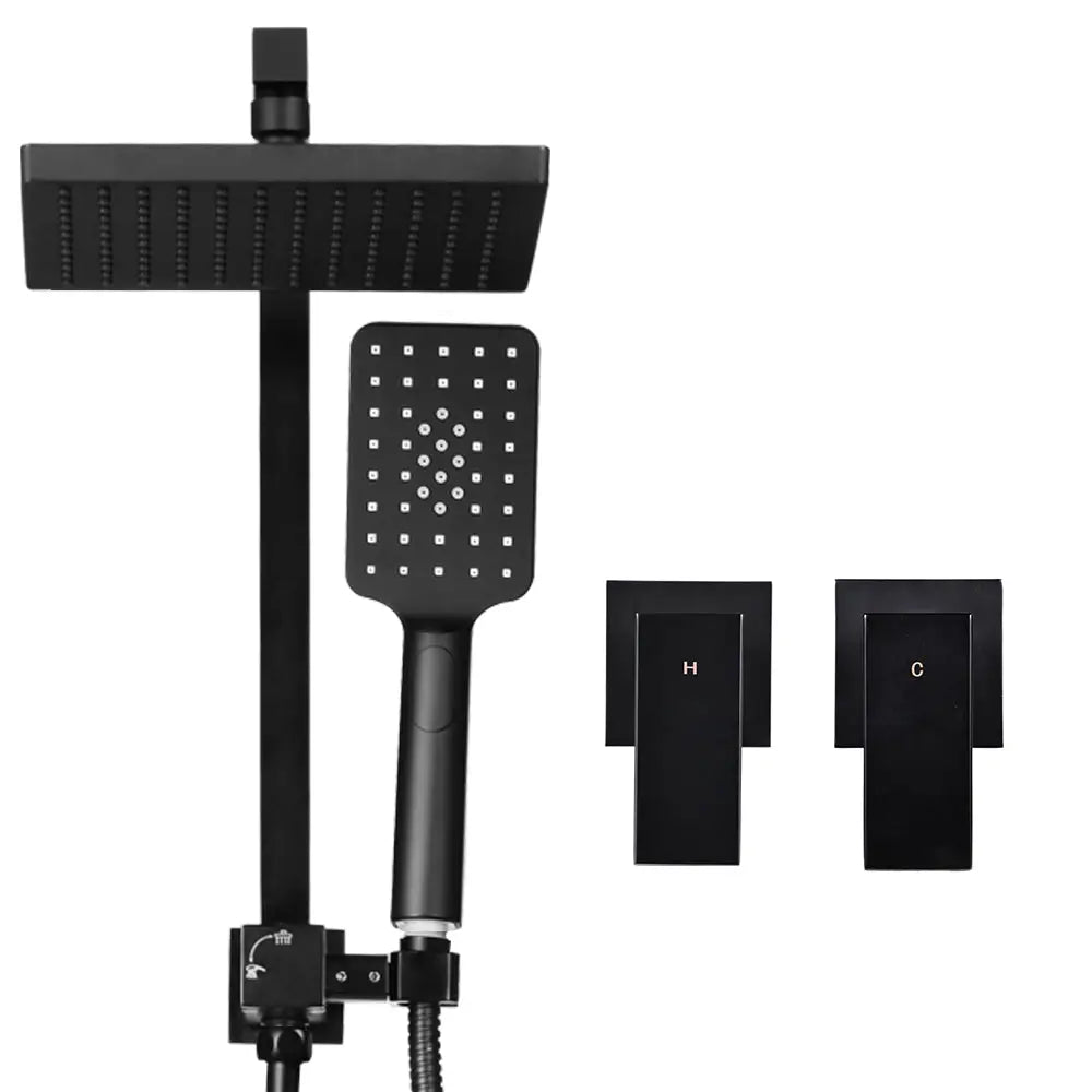 Cefito 8’’ Rain Shower Head Set Handheld Round High Pressure Twins Tap Black - Home & Garden > Bathroom Accessories >