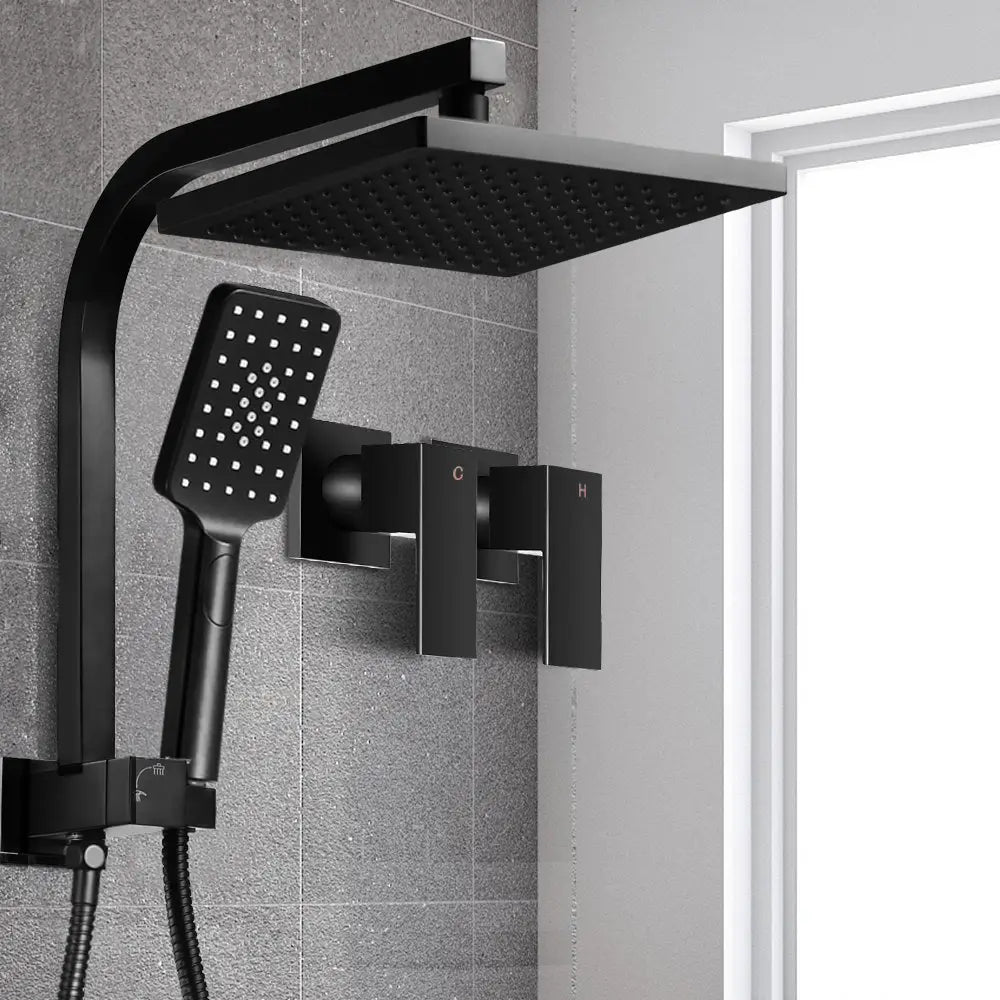 Cefito 8’’ Rain Shower Head Set Handheld Round High Pressure Twins Tap Black - Home & Garden > Bathroom Accessories >