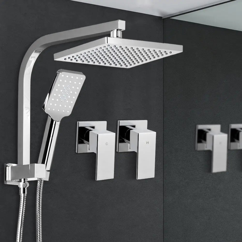Cefito 8’’ Rain Shower Head Set Handheld Round High Pressure wins Tap Chrome - Home & Garden > Bathroom Accessories >