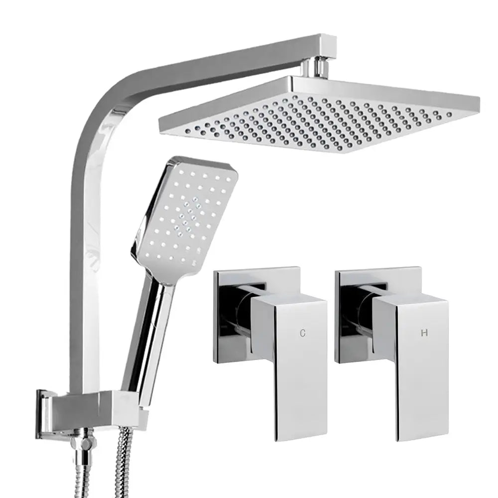 Cefito 8’’ Rain Shower Head Set Handheld Round High Pressure wins Tap Chrome - Home & Garden > Bathroom Accessories >