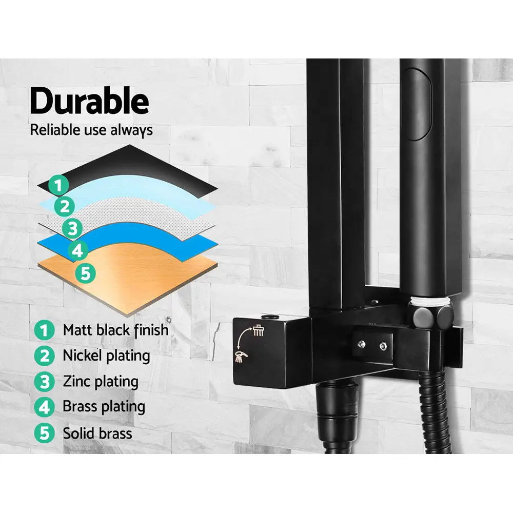 Cefito 8’’ Rain Shower Head Set Handheld Square High Pressure Black - Home & Garden > Bathroom Accessories > Shower